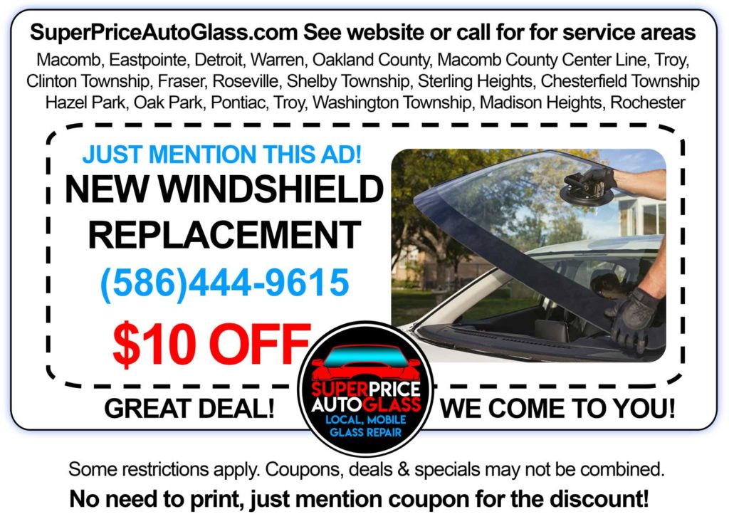 10 dollars off windshield installation rock chip break crack Detroit Mi discount coupon code